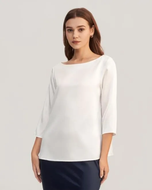 34 Sleeve Boat Neck Silk Blouse Women Lilysilk Essentials