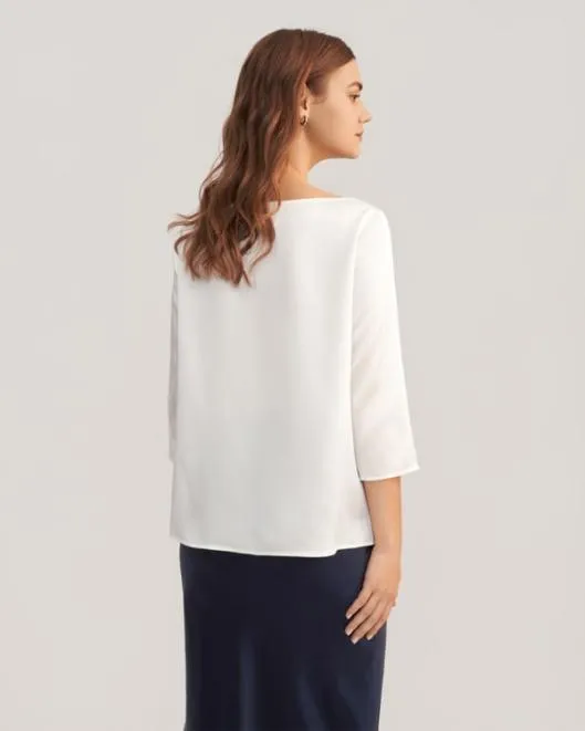 34 Sleeve Boat Neck Silk Blouse Women Lilysilk Essentials