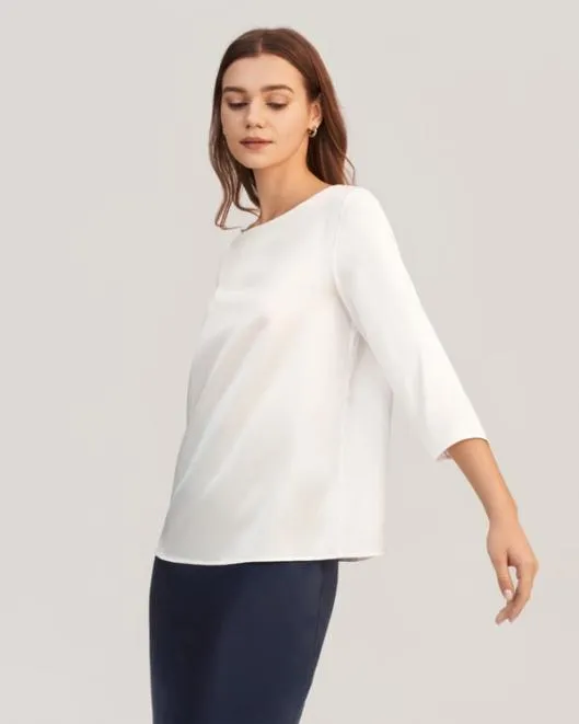 34 Sleeve Boat Neck Silk Blouse Women Lilysilk Essentials
