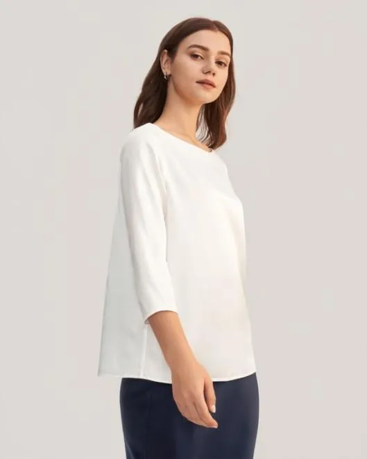 34 Sleeve Boat Neck Silk Blouse Women Lilysilk Essentials
