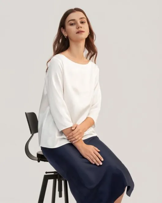 34 Sleeve Boat Neck Silk Blouse Women Lilysilk Essentials