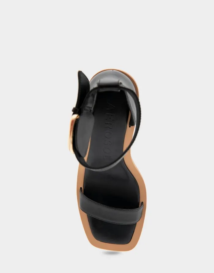 Aerosoles Comfortable Women039s Ankle Strap Sculpted Heel Sandal In Black Leather Black Leather Women Clogs and Mules
