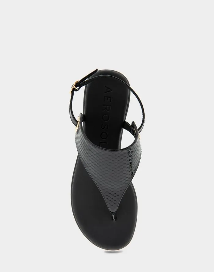 Aerosoles Comfortable Women039s Back Strap Thong Sandal In Black Snake Patent Faux Leather Black Snake Patent Faux Leather Women Clogs and Mules