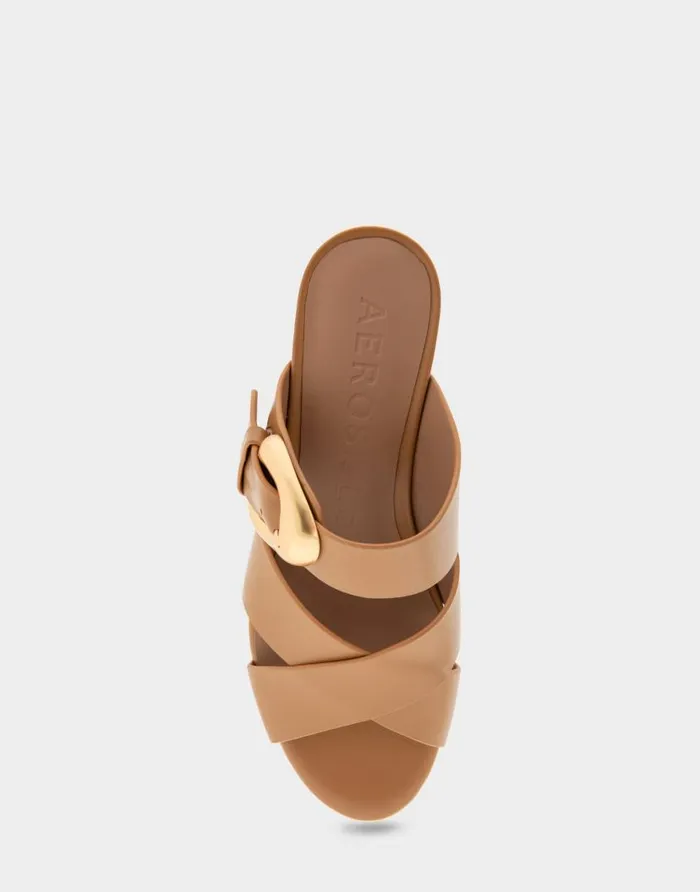 Aerosoles Comfortable Women039s Crisscross Platform Slide Sandal In Doe Leather Doe Leather Women Wide Width Sandals