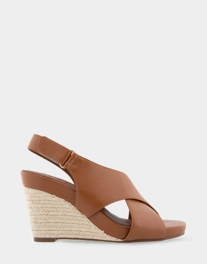 Aerosoles Comfortable Women039s Crisscross Velcro Back Footbed Wedge Sandal In Tan Faux Leather Tan Faux Leather Women Wide Width Sandals