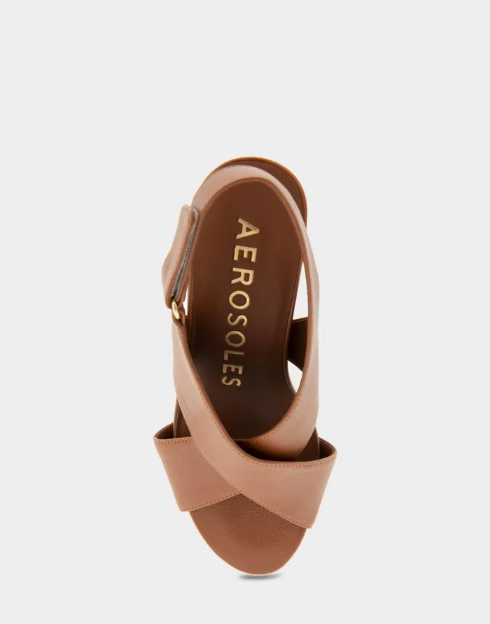 Aerosoles Comfortable Women039s Crisscross Velcro Back Footbed Wedge Sandal In Tan Faux Leather Tan Faux Leather Women Wide Width Sandals