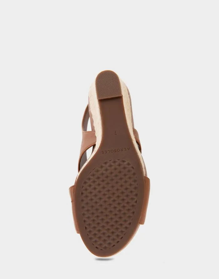 Aerosoles Comfortable Women039s Crisscross Velcro Back Footbed Wedge Sandal In Tan Faux Leather Tan Faux Leather Women Wide Width Sandals