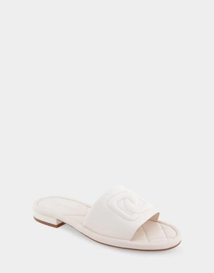 Aerosoles Comfortable Women039s Debossed Chain Link Slide Sandal In Eggnog Leather Eggnog Leather Women Clogs and Mules