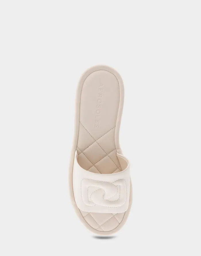Aerosoles Comfortable Women039s Debossed Chain Link Slide Sandal In Eggnog Leather Eggnog Leather Women Clogs and Mules