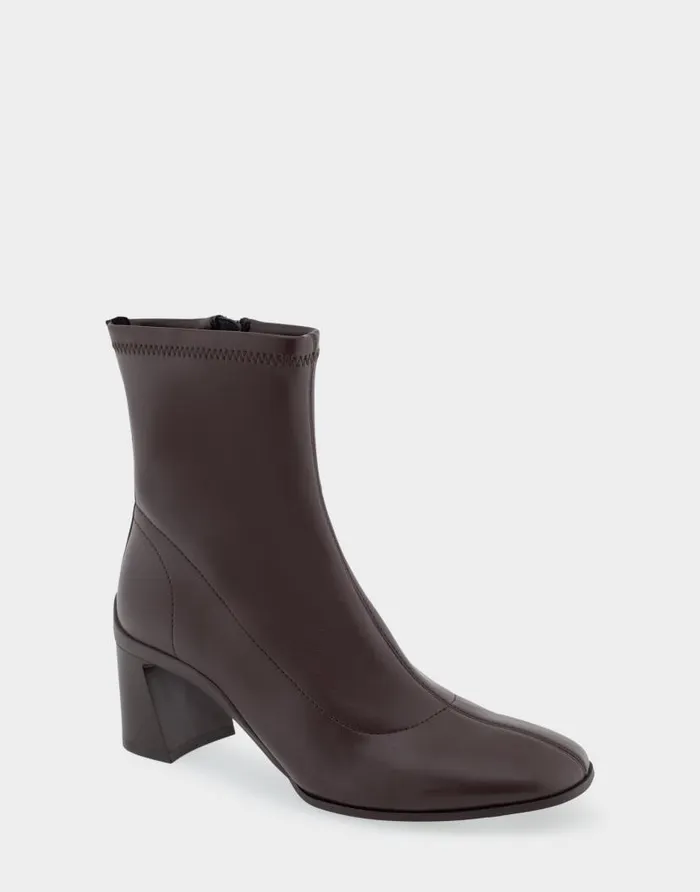 Aerosoles Comfortable Women039s Heeled Ankle Boot In Brown Stretch Faux Leather Brown Stretch Faux Leather Women Ankle Boots