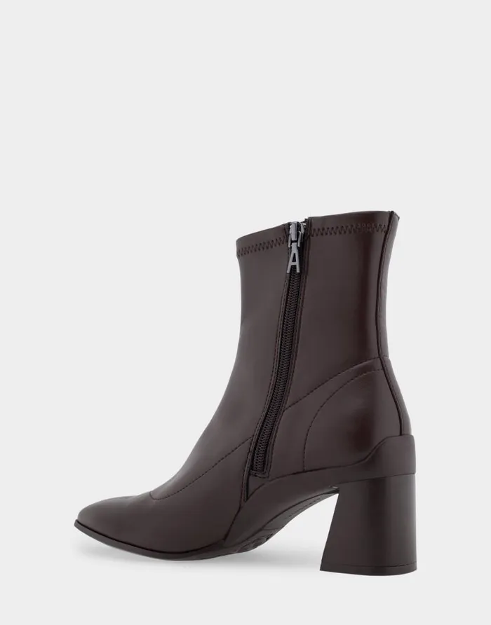 Aerosoles Comfortable Women039s Heeled Ankle Boot In Brown Stretch Faux Leather Brown Stretch Faux Leather Women Ankle Boots