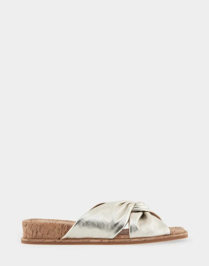 Aerosoles Comfortable Women039s Knotted Mini Wedge Slide Sandal In Soft Gold Leather Soft Gold Leather Women Clogs and Mules