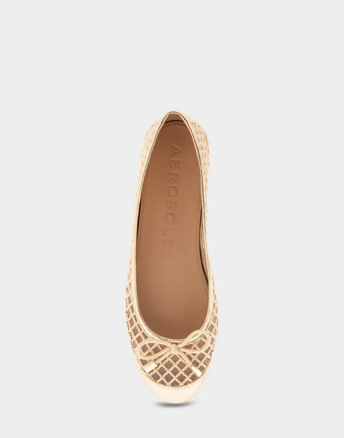 Aerosoles Comfortable Women039s Mesh Knit Ballet Flat In Gold Mesh Combo Mesh Fabric Gold Mesh Combo Women Clogs and Mules
