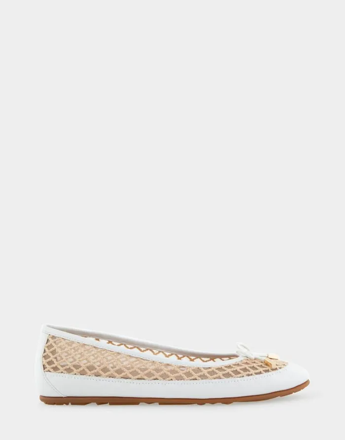 Aerosoles Comfortable Women039s Mesh Knit Ballet Flat In White Mesh Combo Mesh Fabric White Mesh Combo Women Clogs and Mules