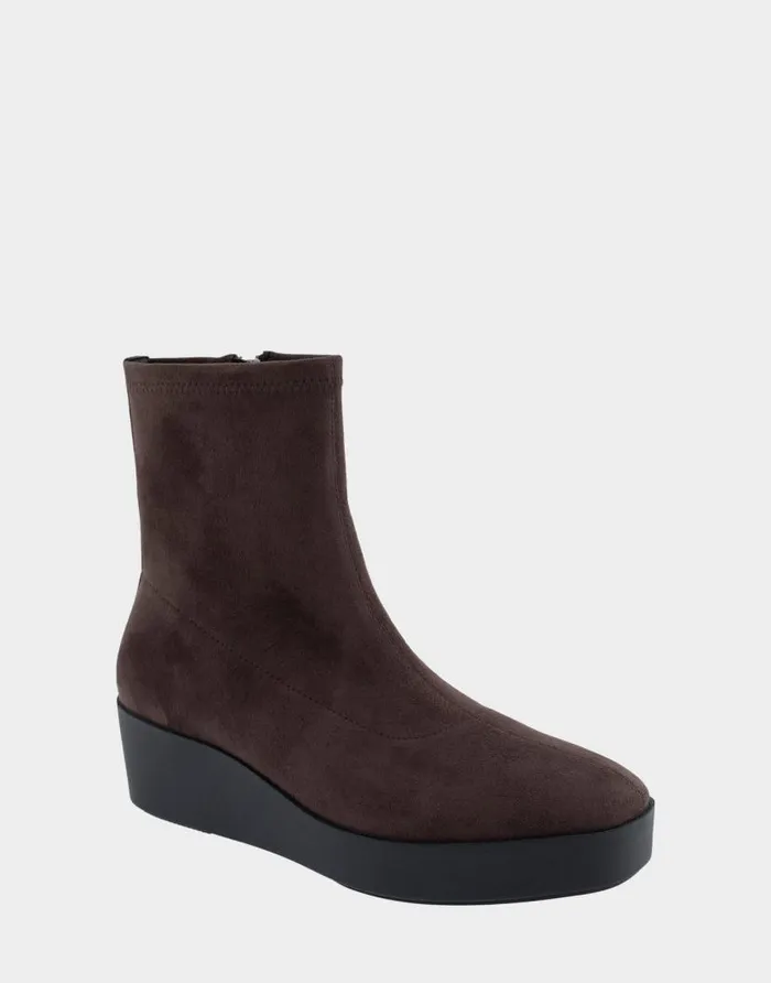 Aerosoles Comfortable Women039s Midcalf Bootwedge In Brown Stretch Faux Suede Java Stretch Faux Suede Women Ankle Boots