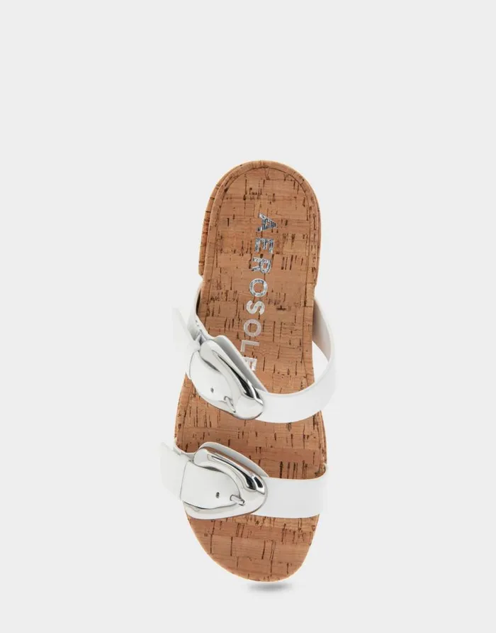 Aerosoles Comfortable Women039s Molded Footbed Platform Slide Sandal In White Leather White Leather Women Platforms