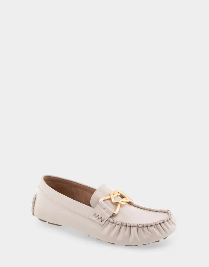 Aerosoles Comfortable Women039s Ornamented Driver In Natural Patent Faux Leather Natural Patent Faux Leather Women Loafers