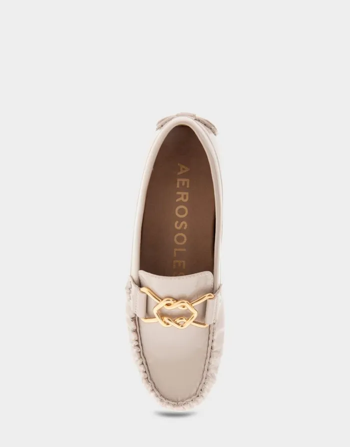 Aerosoles Comfortable Women039s Ornamented Driver In Natural Patent Faux Leather Natural Patent Faux Leather Women Loafers