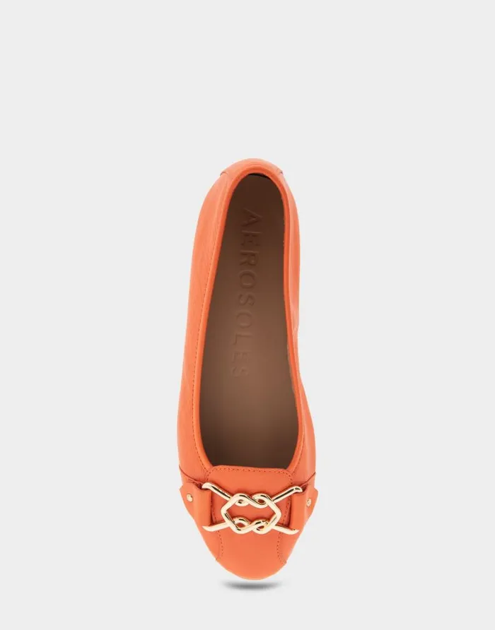 Aerosoles Comfortable Women039s Ornamented Flat In Mandarin Leather Mandarin Leather Women Wide Width Flats