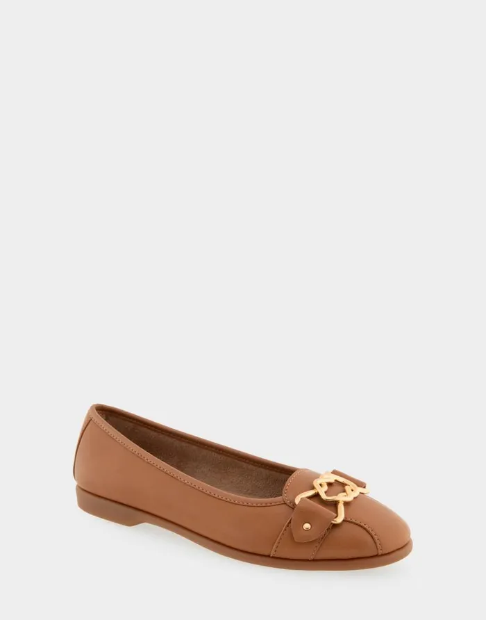 Aerosoles Comfortable Women039s Ornamented Flat In Tan Genuine Leather Tan Genuine Leather Women Dress