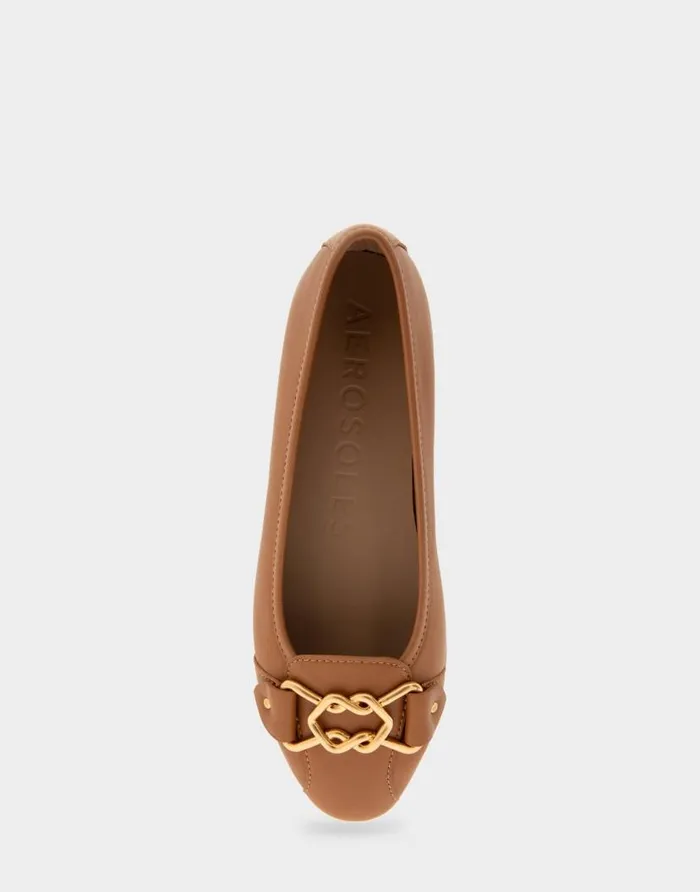 Aerosoles Comfortable Women039s Ornamented Flat In Tan Genuine Leather Tan Genuine Leather Women Dress