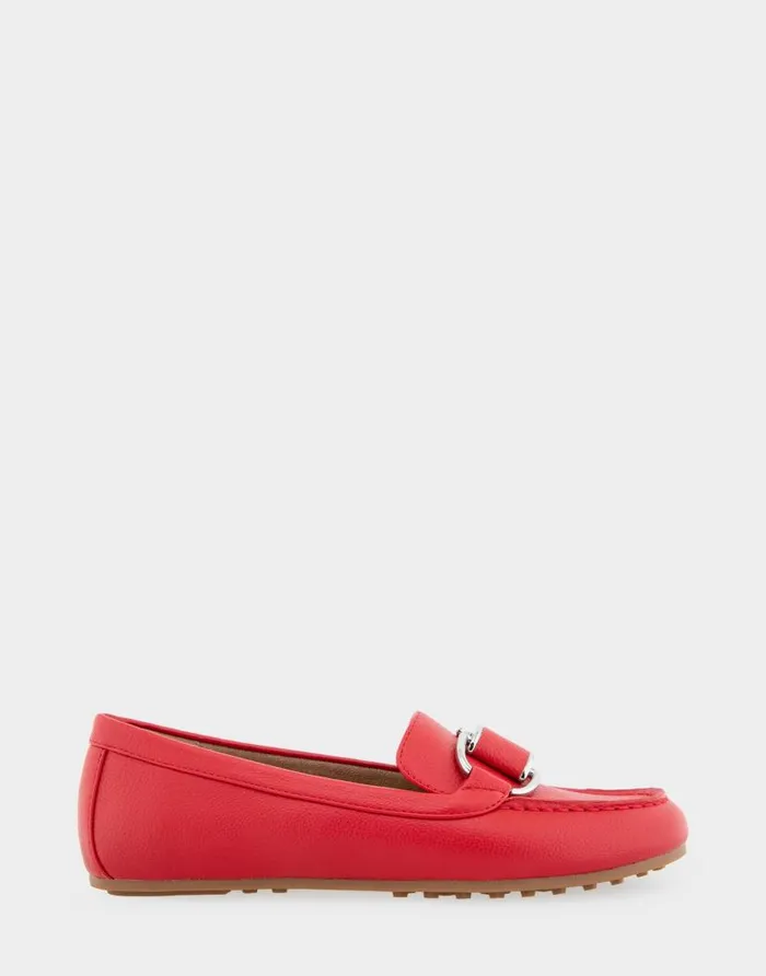 Aerosoles Comfortable Women039s Ornamented Loafer In Racing Red Faux Leather Racing Red Faux Leather Women Wide Width Flats