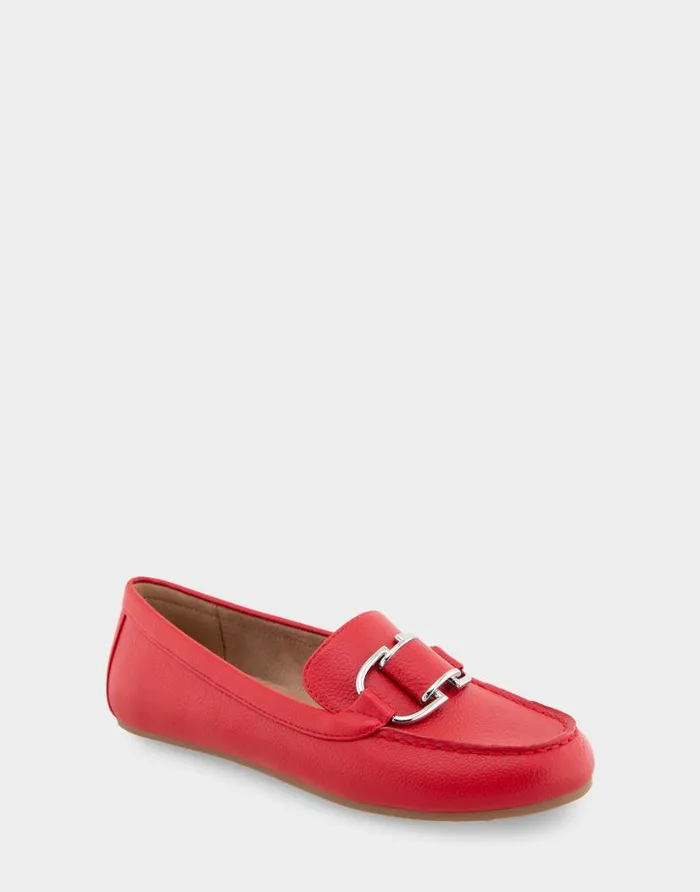 Aerosoles Comfortable Women039s Ornamented Loafer In Racing Red Faux Leather Racing Red Faux Leather Women Wide Width Flats