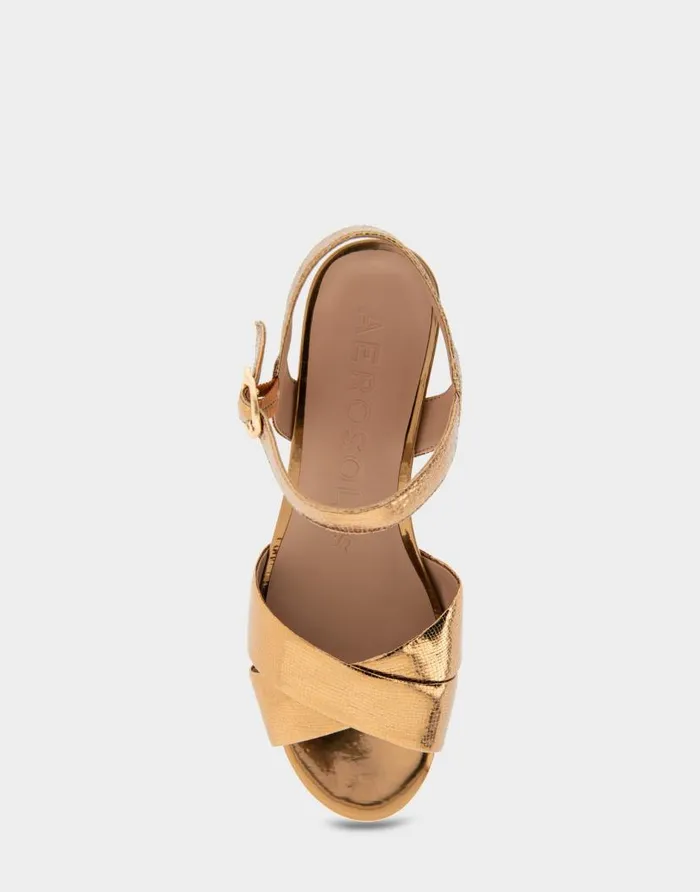 Aerosoles Comfortable Women039s Platform Sandal In Light Bronze Genuine Leather Light Bronze Leather Women Platforms