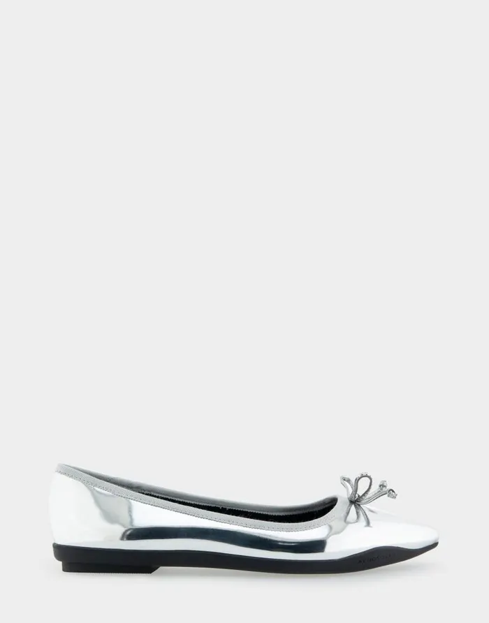 Aerosoles Comfortable Women039s Point Toe Flat In Silver Mirror Metallic Faux Leather Silver Mirror Metallic Faux Leather Women Clogs and Mules