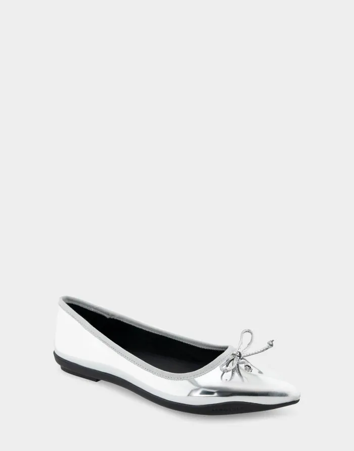Aerosoles Comfortable Women039s Point Toe Flat In Silver Mirror Metallic Faux Leather Silver Mirror Metallic Faux Leather Women Clogs and Mules