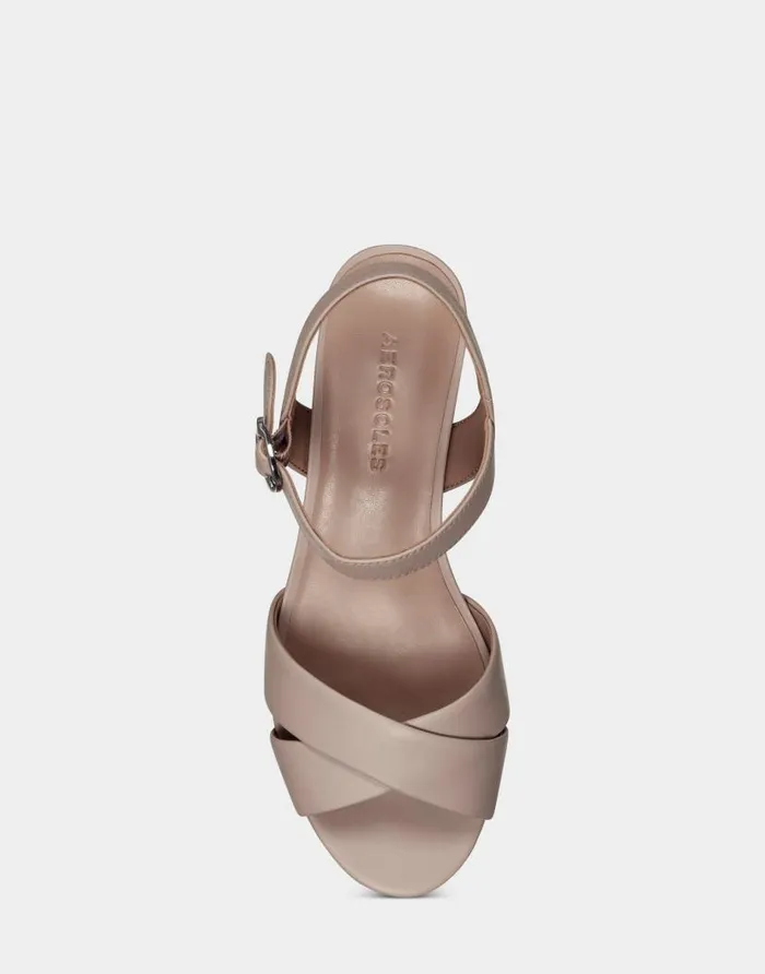 Aerosoles Comfortable Women039s Sandal In Nude Genuine Leather Beige Leather Women Platforms