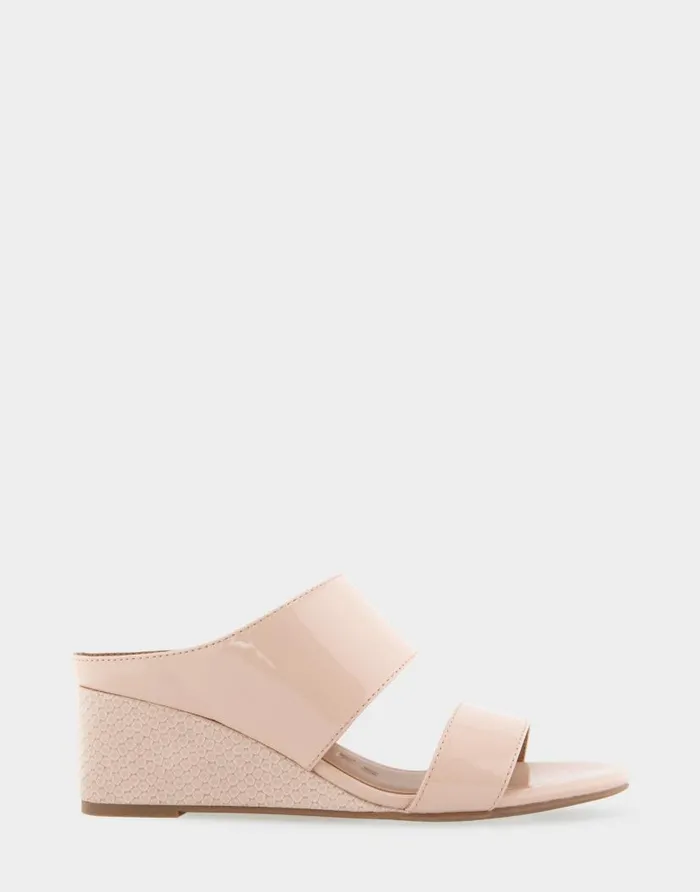 Aerosoles Comfortable Women039s Two Band Mid Wedge Slide Sandal In Cipria Faux Leather Cipria Faux Leather Women Wide Width Sandals