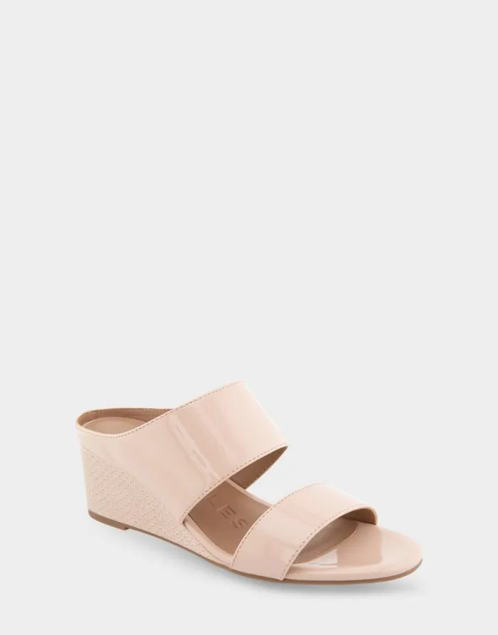 Aerosoles Comfortable Women039s Two Band Mid Wedge Slide Sandal In Cipria Faux Leather Cipria Faux Leather Women Wide Width Sandals