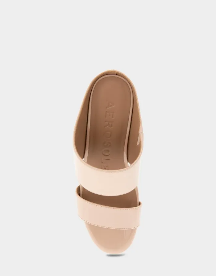 Aerosoles Comfortable Women039s Two Band Mid Wedge Slide Sandal In Cipria Faux Leather Cipria Faux Leather Women Wide Width Sandals