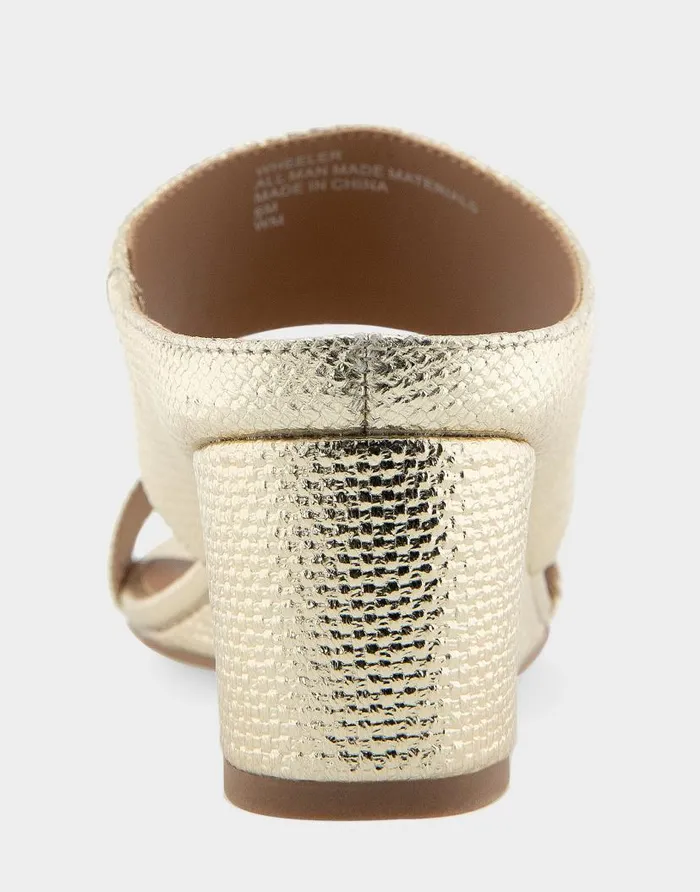Aerosoles Comfortable Women039s Two Band Mid Wedge Slide Sandal In Soft Gold Canvas Faux Leather Soft Gold Canvas Faux Leather Women Dress
