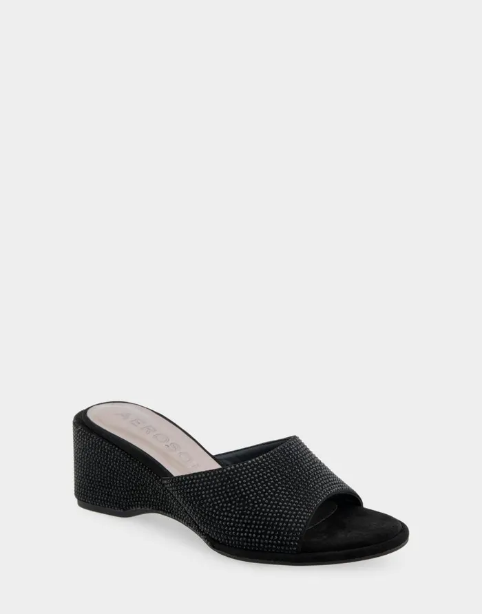 Aerosoles Comfortable Women039s Wedge Slide In Black Fabric With Crystals Black Fabric With Crystals Women Wedges
