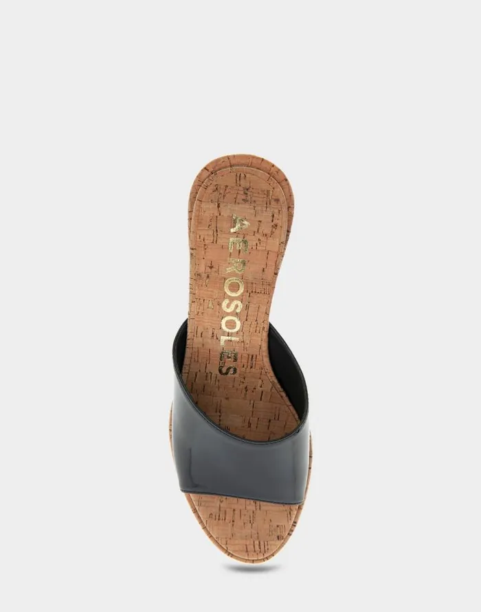 Aerosoles Comfortable Women039s Wedge Slide Sandal In Black Patent Faux Leather Black Patent Faux Leather Women Slides