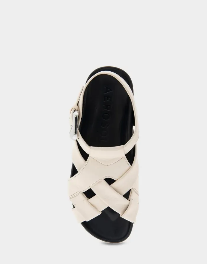Aerosoles Comfortable Women039s Woven Fisherman Footbed Sandal In Eggnog Leather Eggnog Leather Women Clogs and Mules