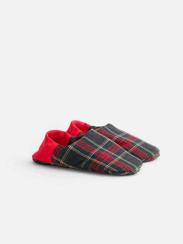 Alex Mill Men Wool Plaid House Shoes Red