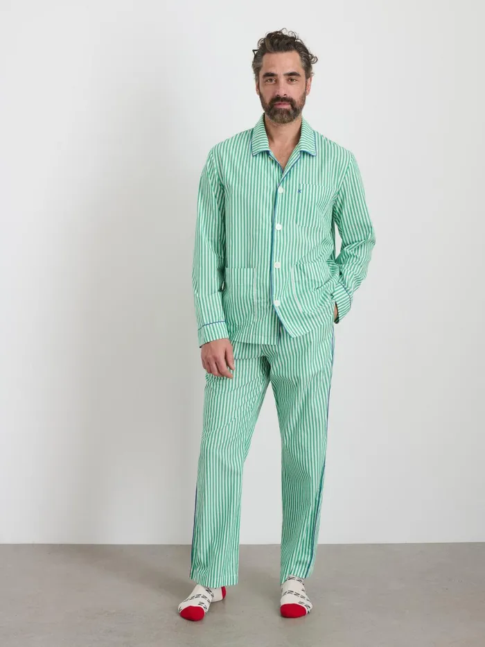 Alex Mill Pajamas Slippers Men P039jimmies Sleep Shirt In Stripe Green Stripe