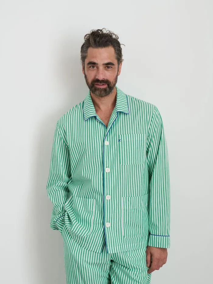 Alex Mill Pajamas Slippers Men P039jimmies Sleep Shirt In Stripe Green Stripe