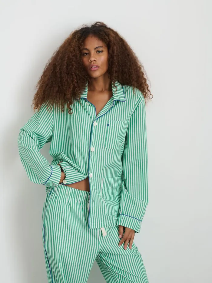 Alex Mill Pajamas Slippers Men P039jimmies Sleep Shirt In Stripe Green Stripe