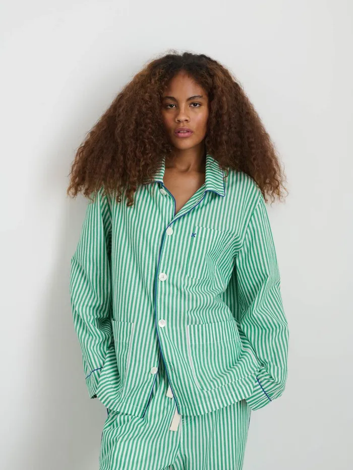 Alex Mill Pajamas Slippers Men P039jimmies Sleep Shirt In Stripe Green Stripe