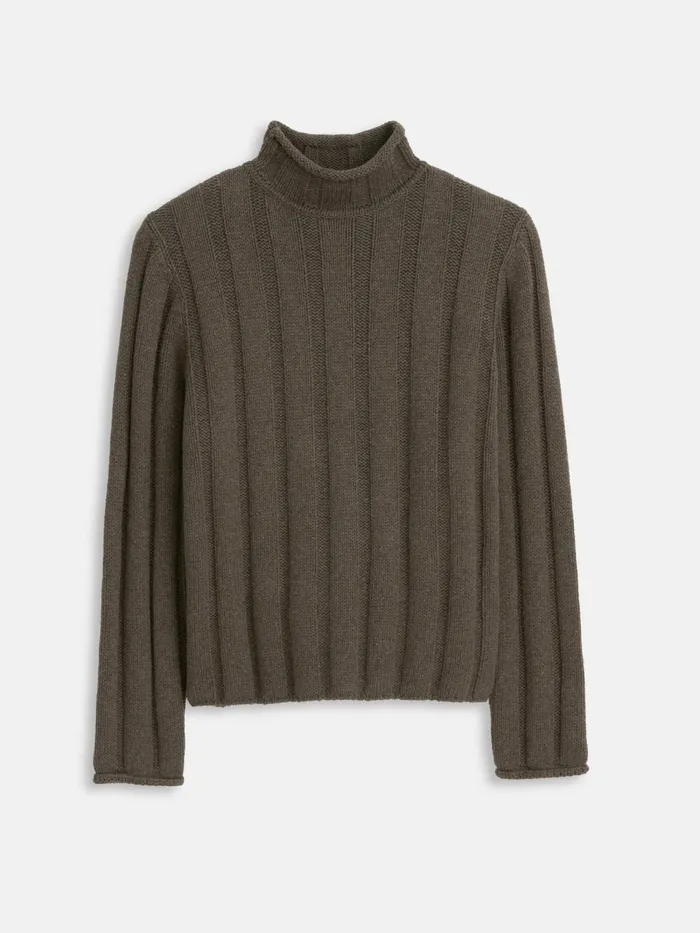 Alex Mill Sweaters Sweatshirts Men Mateo Roll Neck Sweater In Ribbed Wool Cotton Heather Olive