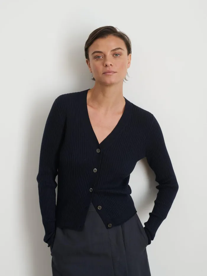 Alex Mill Sweaters Women VNeck Ribbed Cardigan Navy