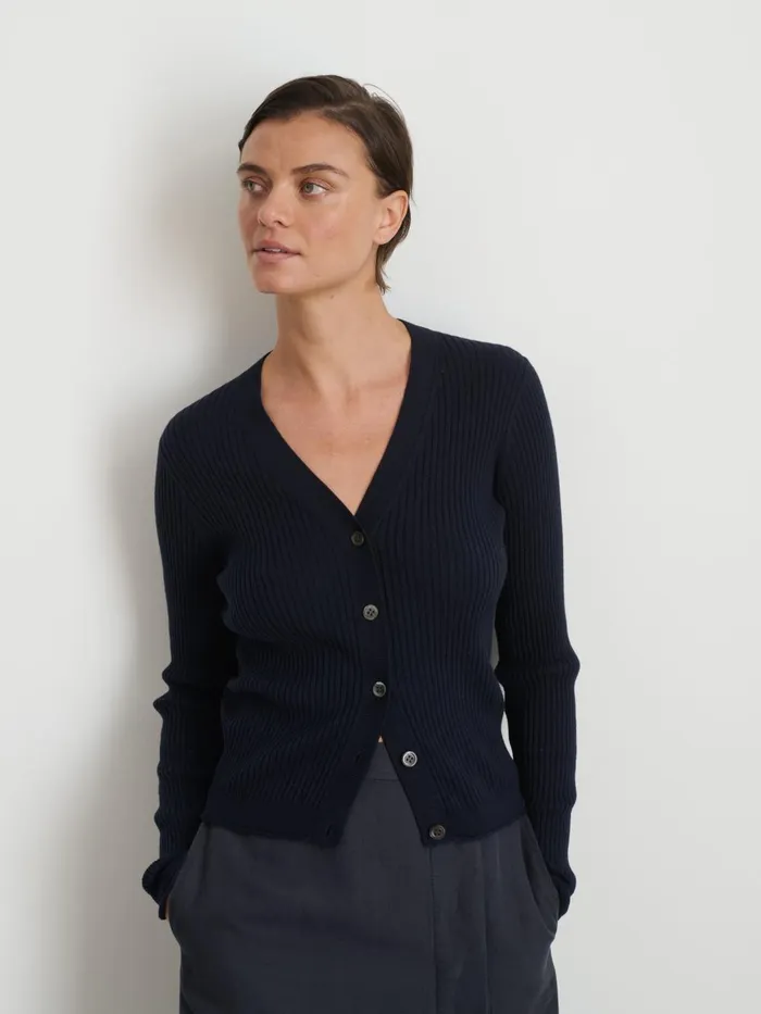 Alex Mill Sweaters Women VNeck Ribbed Cardigan Navy