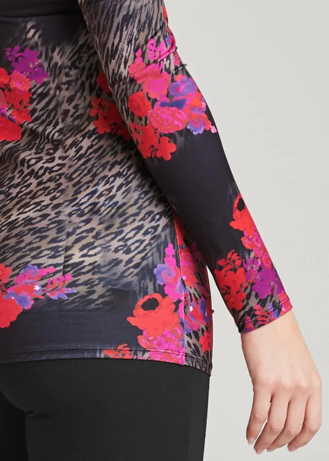 ANIMAL PRINT LACE TOP Black Multi Women VENUS Night Out Tops