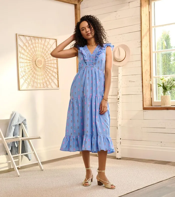 Aria Midi Dress 8211 Rainbow Feather Dobby Hatley