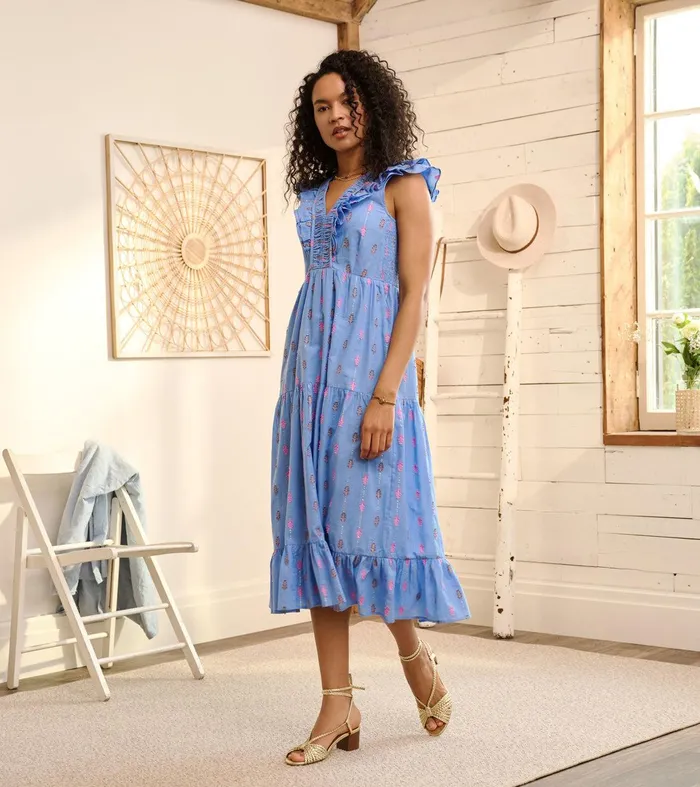 Aria Midi Dress 8211 Rainbow Feather Dobby Hatley