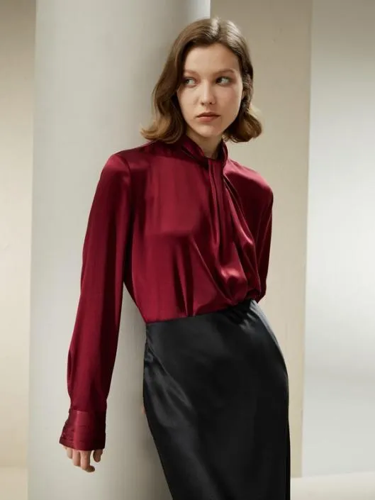 Asymmetrical Embellished Pleats Shirt Women Blouses Lilysilk Shirts